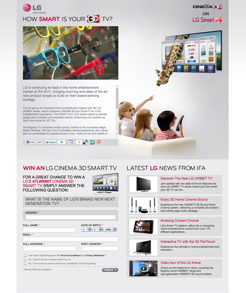 LG 3D tv home page