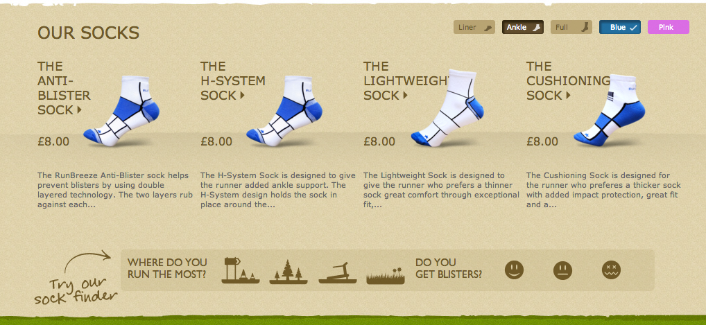 Runbreeze sock selection